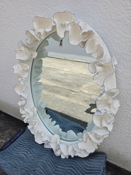 MADE GOODS WHITE FAUX CORAL 🪸 & SILVER TRIMMED COCO MIRROR