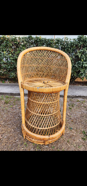 VINTAGE WICKER RATTAN BAMBOO 🎋 BOHO EMMANUELLE  SUNBURST COUNTER BARSTOOLS (3)