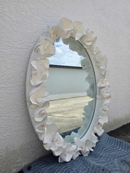 MADE GOODS WHITE FAUX CORAL 🪸 & SILVER TRIMMED COCO MIRROR