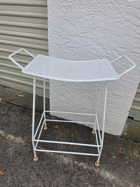 VINTAGE MID CENTURY MODERN SALTERINI METAL/ IRON STOOL/ BENCH/ SHOWER CHAIR/ ACCENT TABLE W/MESH SEAT/ HANDLES/ RUBBER CLAD SHOES ~ MISC
