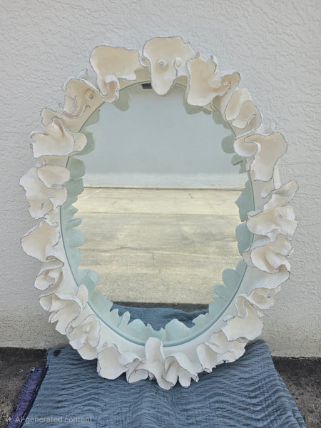 MADE GOODS WHITE FAUX CORAL 🪸 & SILVER TRIMMED COCO MIRROR