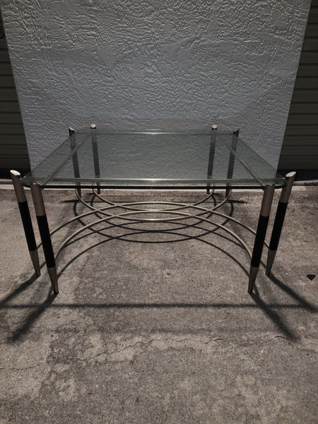 VINTAGE MID CENTURY MODERN BLACK/ CHROME GEOMETRIC/ ART DECO/ NEOCLASSICAL COFFEE TABLE