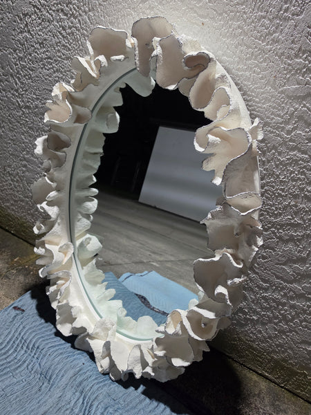 MADE GOODS WHITE FAUX CORAL 🪸 & SILVER TRIMMED COCO MIRROR