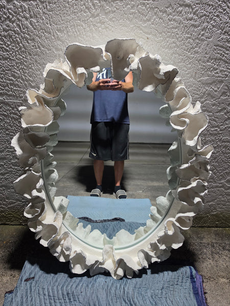 MADE GOODS WHITE FAUX CORAL 🪸 & SILVER TRIMMED COCO MIRROR