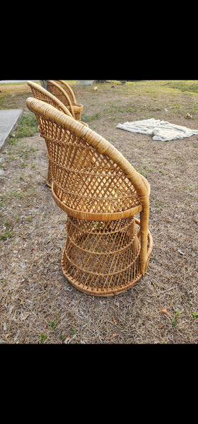 VINTAGE WICKER RATTAN BAMBOO 🎋 BOHO EMMANUELLE  SUNBURST COUNTER BARSTOOLS (3)