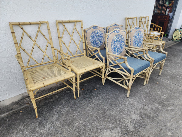 WOODBRIDGE FAUX BAMBOO/ CANE CHIPPENDALE DINING CHAIRS W/DA FRETWORK W/CUSHIONS (6 AVAILABLE)