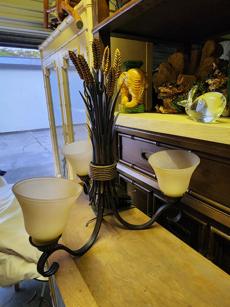 TRADITIONAL ANTIQUE BRONZE SHEAF OF WHEAT 3 LIGHT CHANDELIER