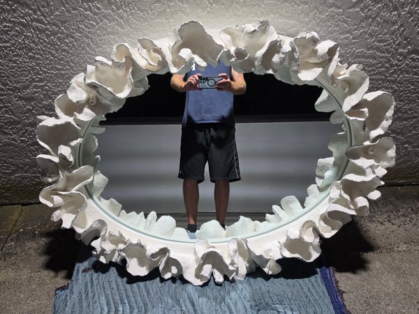 MADE GOODS WHITE FAUX CORAL 🪸 & SILVER TRIMMED COCO MIRROR