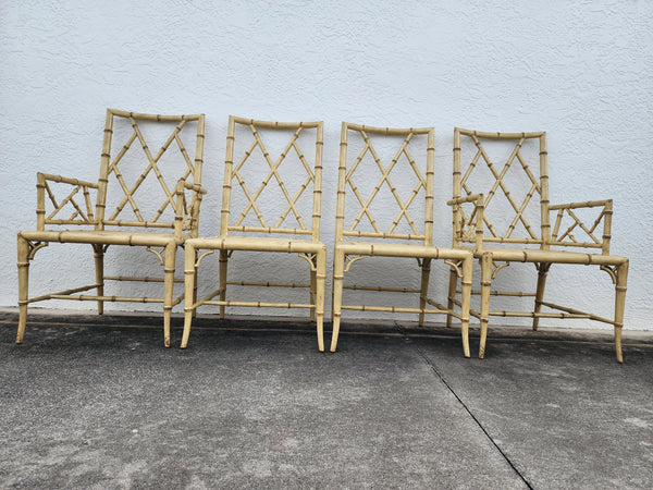 WOODBRIDGE FAUX BAMBOO/ CANE CHIPPENDALE DINING CHAIRS W/DA FRETWORK W/CUSHIONS (6 AVAILABLE)