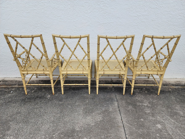 WOODBRIDGE FAUX BAMBOO/ CANE CHIPPENDALE DINING CHAIRS W/DA FRETWORK W/CUSHIONS (6 AVAILABLE)