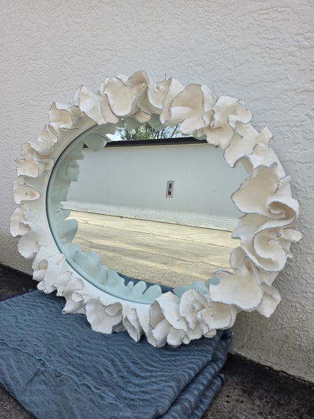 MADE GOODS WHITE FAUX CORAL 🪸 & SILVER TRIMMED COCO MIRROR