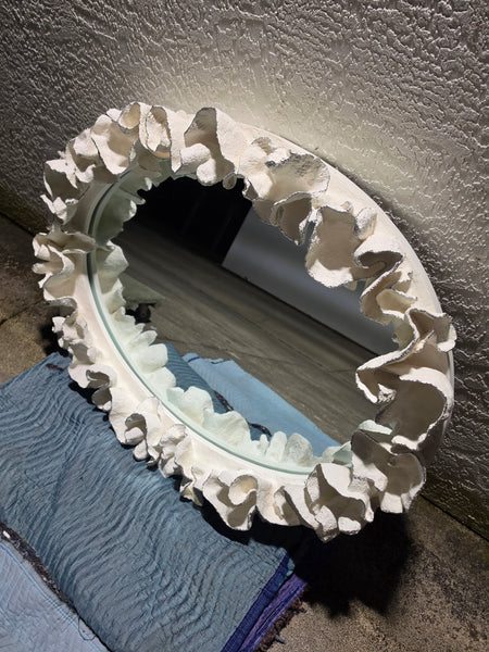 MADE GOODS WHITE FAUX CORAL 🪸 & SILVER TRIMMED COCO MIRROR