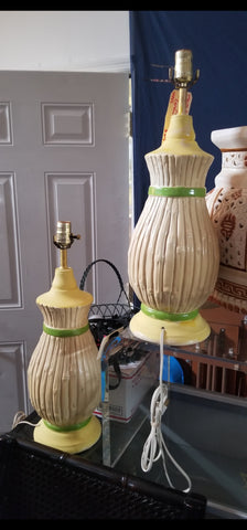 VINTAGE CERAMIC/ PORCELAIN FAUX BAMBOO LAMPS (2)