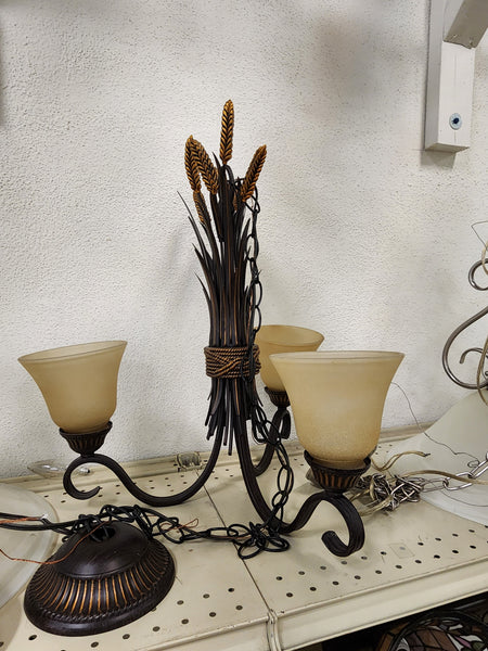TRADITIONAL ANTIQUE BRONZE SHEAF OF WHEAT 3 LIGHT CHANDELIER
