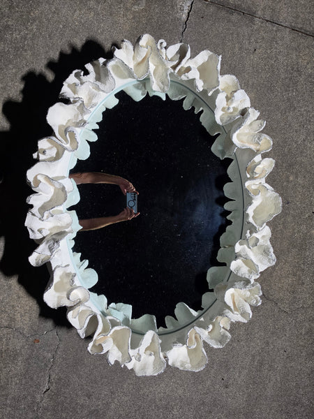 MADE GOODS WHITE FAUX CORAL 🪸 & SILVER TRIMMED COCO MIRROR
