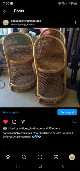 VINTAGE WICKER RATTAN BAMBOO 🎋 BOHO EMMANUELLE  SUNBURST COUNTER BARSTOOLS (3)