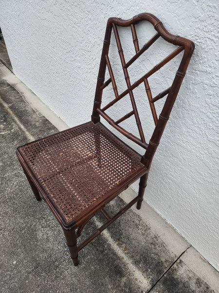 VINTAGE FAUX BAMBOO CHIPPENDALE CANE DESK/ ACCENT/ DINING CHAIR