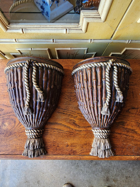ORIENTAL ACCENT FAUX BAMBOO TASSEL/ RIBBON WALL SCONCE PLANTER/ CACHEPOT ~ MISC
