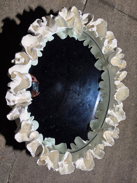 MADE GOODS WHITE FAUX CORAL 🪸 & SILVER TRIMMED COCO MIRROR