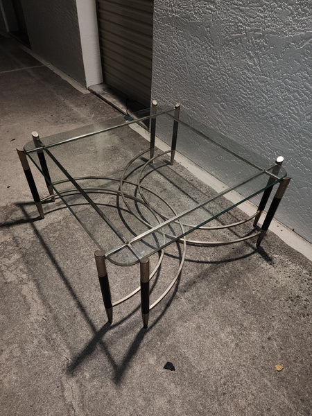 VINTAGE MID CENTURY MODERN BLACK/ CHROME GEOMETRIC/ ART DECO/ NEOCLASSICAL COFFEE TABLE