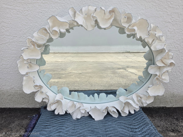 MADE GOODS WHITE FAUX CORAL 🪸 & SILVER TRIMMED COCO MIRROR
