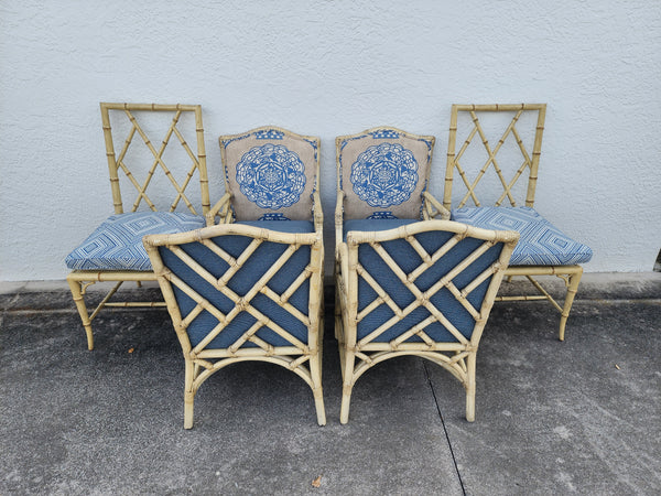 WOODBRIDGE FAUX BAMBOO/ CANE CHIPPENDALE DINING CHAIRS W/DA FRETWORK W/CUSHIONS (6 AVAILABLE)