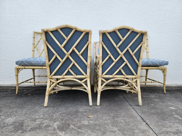 WOODBRIDGE FAUX BAMBOO/ CANE CHIPPENDALE DINING CHAIRS W/DA FRETWORK W/CUSHIONS (6 AVAILABLE)