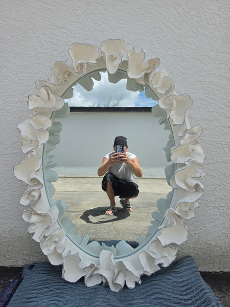MADE GOODS WHITE FAUX CORAL 🪸 & SILVER TRIMMED COCO MIRROR