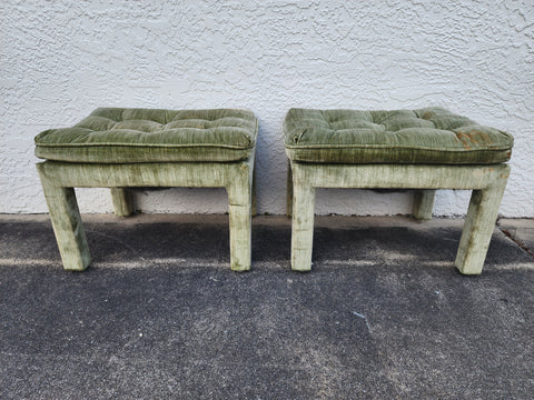 VINTAGE MID CENTURY MODERN THAYER COGGIN BY MILO BAUGHMAN TUFTED PILLOW TOP PARSONS STOOLS/ OTTOMANS/ BENCHES (2)