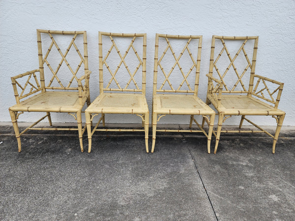 WOODBRIDGE FAUX BAMBOO/ CANE CHIPPENDALE DINING CHAIRS W/DA FRETWORK W/CUSHIONS (6 AVAILABLE)