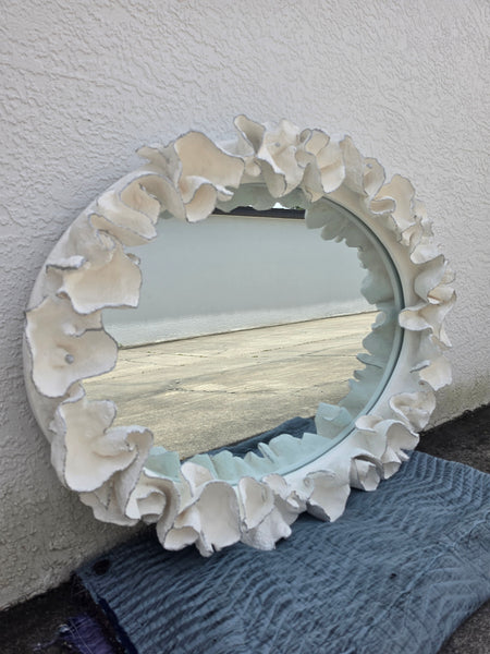 MADE GOODS WHITE FAUX CORAL 🪸 & SILVER TRIMMED COCO MIRROR