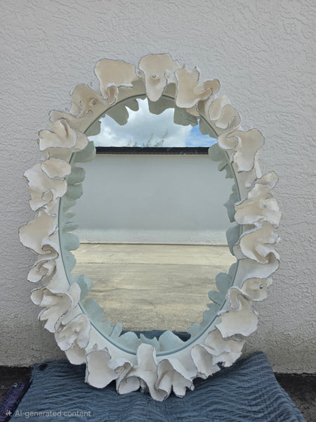 MADE GOODS WHITE FAUX CORAL 🪸 & SILVER TRIMMED COCO MIRROR