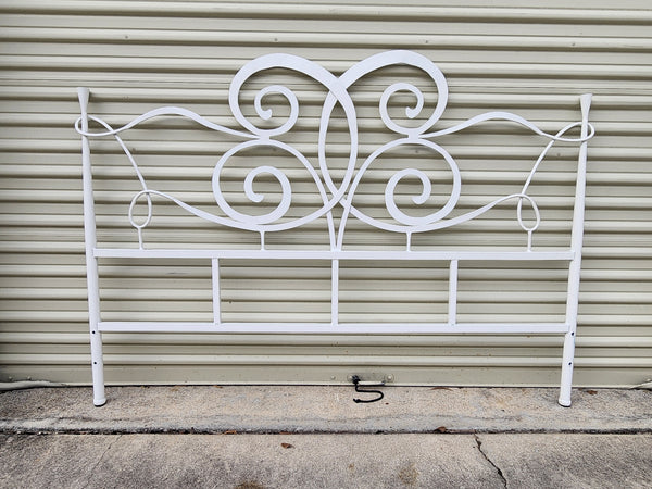 VINTAGE WHITE METAL/ IRON CURVED/ BENT  WHIMSICAL HEADBOARD AND  FOOTBOARD