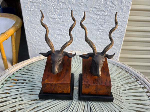 VINTAGE MID CENTURY MODERN BRASS ~ BRONZE BURLWOOD  ANTELOPE/ GAZELLE/ IBEX 🦌🦄 BOOKENDS (2) ~ MISC