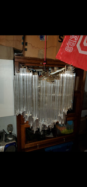 VINTAGE MID CENTURY MODERN LUCITE (ACRYLIC) N BRASS CASCADING WATERFALL CHANDELIER