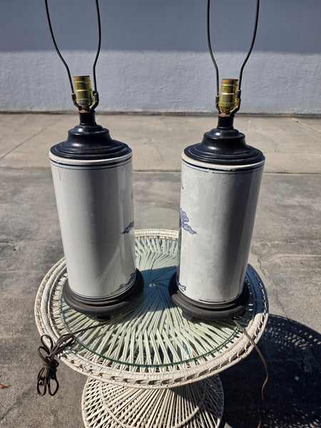 VINTAGE BLUE & WHITE CERAMIC CHINOISERIE DRAGON LAMPS (2)