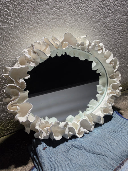 MADE GOODS WHITE FAUX CORAL 🪸 & SILVER TRIMMED COCO MIRROR