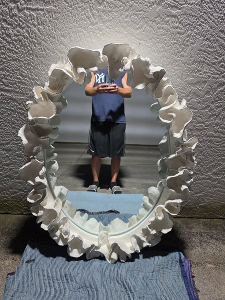 MADE GOODS WHITE FAUX CORAL 🪸 & SILVER TRIMMED COCO MIRROR