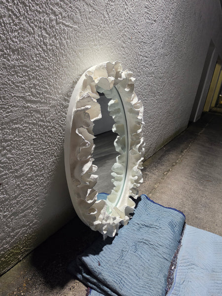 MADE GOODS WHITE FAUX CORAL 🪸 & SILVER TRIMMED COCO MIRROR