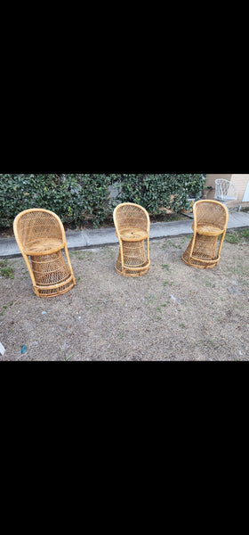 VINTAGE WICKER RATTAN BAMBOO 🎋 BOHO EMMANUELLE  SUNBURST COUNTER BARSTOOLS (3)