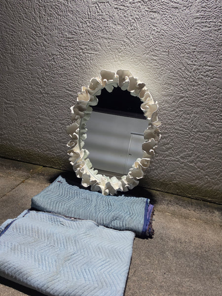MADE GOODS WHITE FAUX CORAL 🪸 & SILVER TRIMMED COCO MIRROR