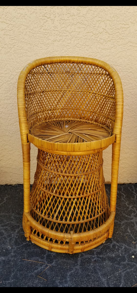 VINTAGE WICKER RATTAN BAMBOO 🎋 BOHO EMMANUELLE  SUNBURST COUNTER BARSTOOLS (3)