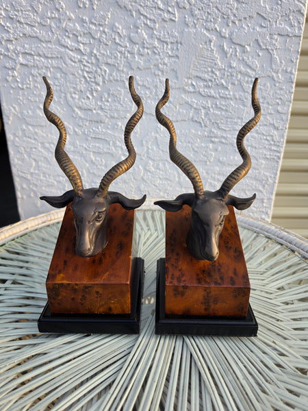 VINTAGE MID CENTURY MODERN BRASS ~ BRONZE BURLWOOD  ANTELOPE/ GAZELLE/ IBEX 🦌🦄 BOOKENDS (2) ~ MISC