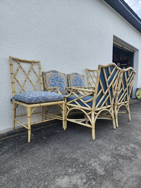 WOODBRIDGE FAUX BAMBOO/ CANE CHIPPENDALE DINING CHAIRS W/DA FRETWORK W/CUSHIONS (6 AVAILABLE)