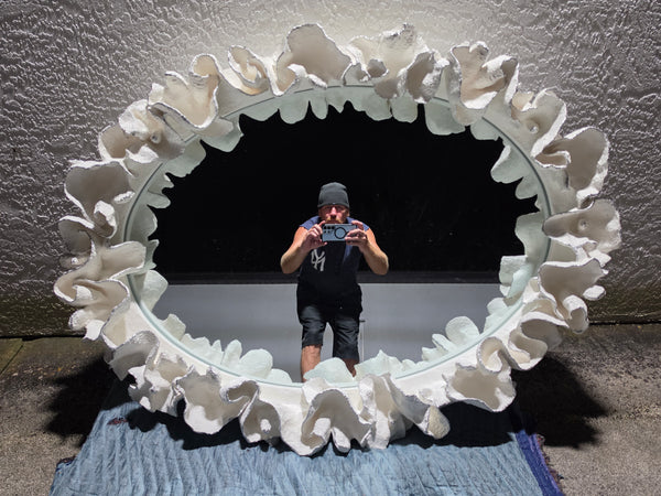 MADE GOODS WHITE FAUX CORAL 🪸 & SILVER TRIMMED COCO MIRROR