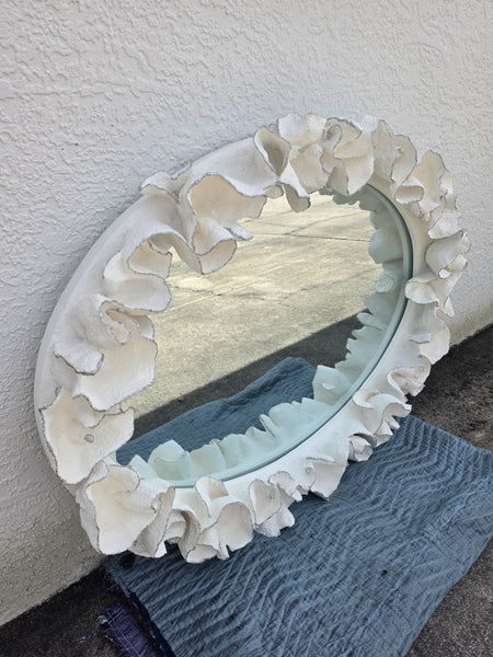 MADE GOODS WHITE FAUX CORAL 🪸 & SILVER TRIMMED COCO MIRROR