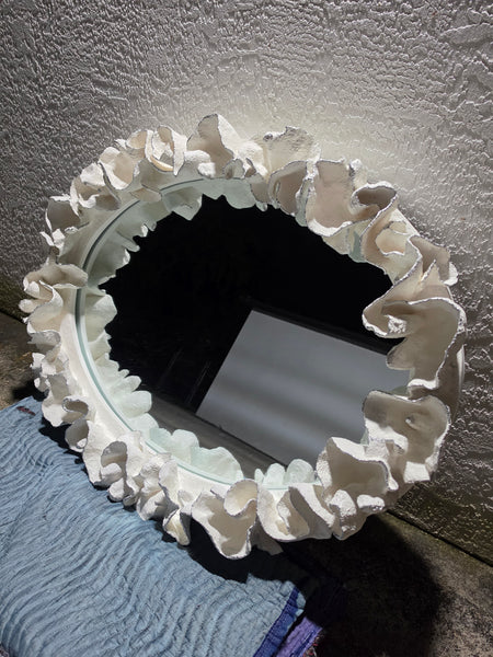 MADE GOODS WHITE FAUX CORAL 🪸 & SILVER TRIMMED COCO MIRROR