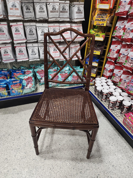 VINTAGE FAUX BAMBOO CHIPPENDALE CANE DESK/ ACCENT/ DINING CHAIR