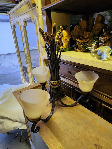 TRADITIONAL ANTIQUE BRONZE SHEAF OF WHEAT 3 LIGHT CHANDELIER