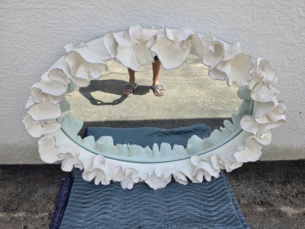 MADE GOODS WHITE FAUX CORAL 🪸 & SILVER TRIMMED COCO MIRROR